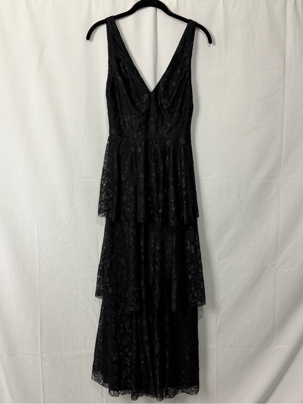 DB Studio Black Lace Tiered Long Dress Sz 2 Prom Evening Formal New